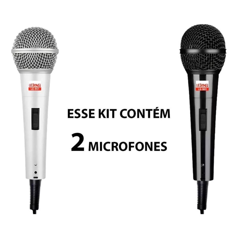 Kit Microfone Profissional Com 2 Unidades Com Fio Dinâmico